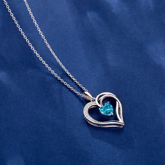 925 Sterling Silver Heart Necklace for Women Birthstone Necklace Silver Jewelry - Picture 4 of 7